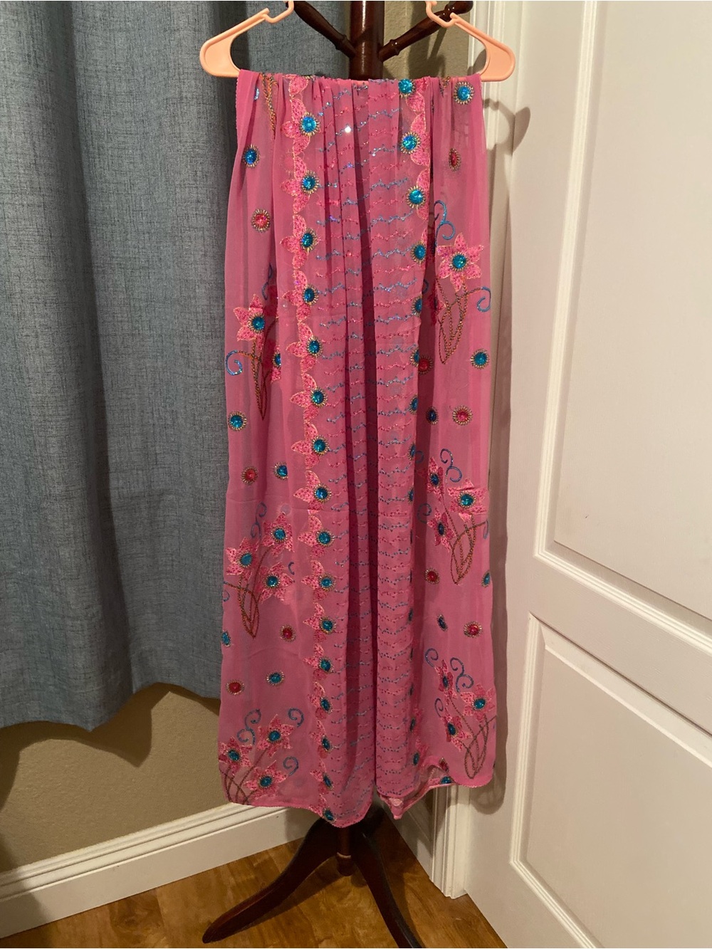 Indian Women's Pink Embellished Sheer Scarf Dupatta Embroidered Sequins